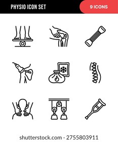 Outline Simple Physio Therapy Line Icon Set Of Physiotherapy Equipment and Treatment