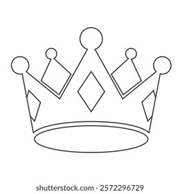 Outline of a simple royal crown with geometric shapes in black and white