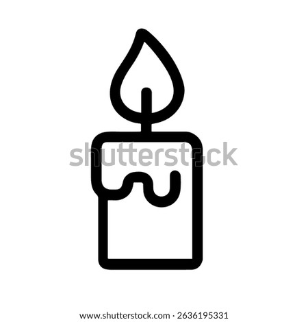 Outline Simple Single Candle with Flame Burning Line Art Icon