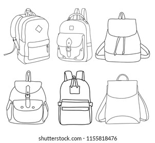 Outline Simple Sketch Backpack Set Stock Vector (Royalty Free ...