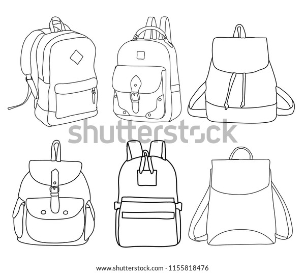 Outline Simple Sketch Backpack Set Stock Vector (Royalty Free) 1155818476