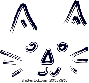 Outline simple sketch cat face and mustache  Vector illustration