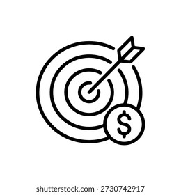 Ícone da Meta Financeira do Bullseye de Alvo Simples e Seta Atingida