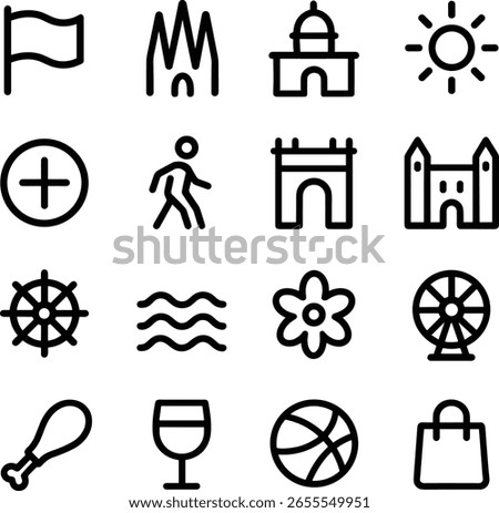 Outline Simple Thin Line Icon Set of Various Objects Elements