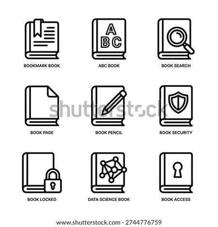 Outline Simple Various Book Icon Collection with Different Subjects and Designs