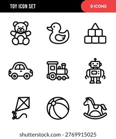 Outline Simple Various Toys Collection Line Art Pictogram Set