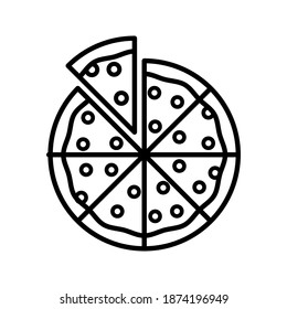 Outline, simple vector pizza icon isolated on white background. eps 10