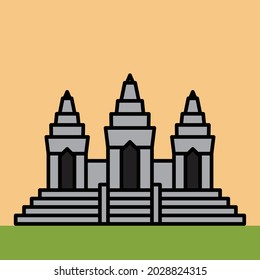 outline simplicity drawing of angkor wat landmark front elevation view. vector illustration.
