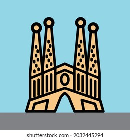 outline simplicity drawing of sagrada familia landmark front elevation view. vector illustration.