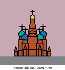 outline simplicity drawing of saint basil landmark front elevation view. vector illustration.