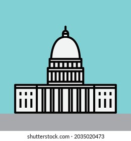 outline simplicity drawing of the us capitol building landmark front elevation view. vector illustration.