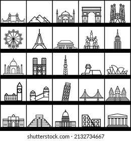 Outline simplicity drawing of world's landmark front elevation view. vector illustration.