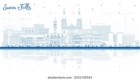 Outline Sioux Falls South Dakota City Skyline with Blue Buildings. Vector Illustration. Sioux Falls USA Cityscape with Landmarks. Business Travel and Tourism Concept with Modern Architecture.