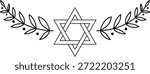 Outline six pointed star of David with botanical branches decorative minimalistic clip art