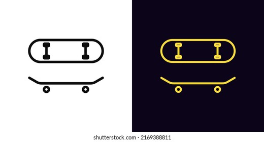 Outline skate board icon, with editable stroke. Skateboard silhouette, skate park pictogram. Rental skateboard, store and repair parts, active recreation and extreme. Vector icon for Animation