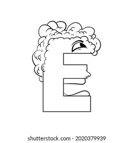 Outline sketch alphabet character E. handraw sketch alphabet.