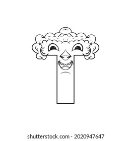 Outline sketch alphabet character T. handraw sketch alphabet.