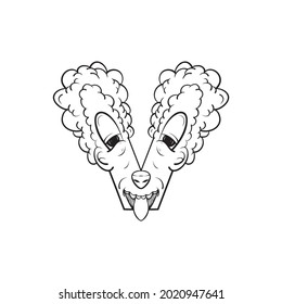 Outline sketch alphabet character V. handraw sketch alphabet.