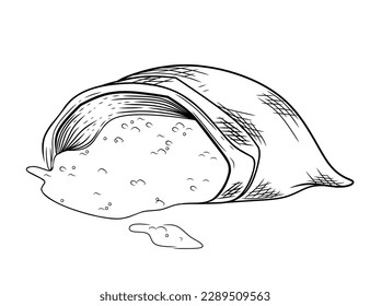 Esbozo de esquema de la ilustración del vector de bolsa de harina sobre fondo blanco