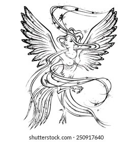 Outline sketch of a bird Sirin