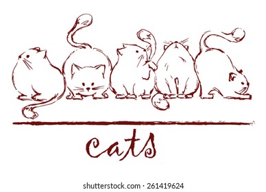 Outline sketch of cats. Vector illustration.