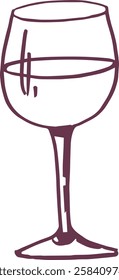 Outline sketch doodle glass of red wine hand drawn ink illustration style for restaurant menu