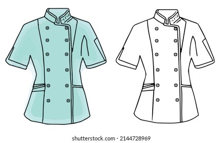 outline sketch drawing of apron, Line art illustration of doctor or nurse apron