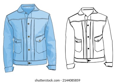 Outline Sketch Drawing Blue Denim Jacket Stock Vector (Royalty Free ...