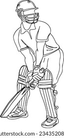 Outline sketch drawing cartoon illustration of Perfect cricket batsman stance, batsman showing perfect batting technique in cricket match, stylish cricket batsman standing pose