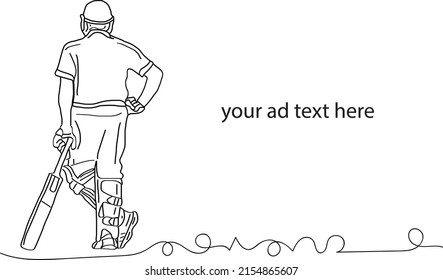 Outline sketch drawing of Cricket Batsman back view when he is waiting for his inning, Cricket vector, Cricket silhouette, cricket sketch illustration