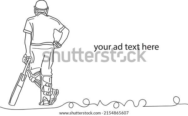 Outline sketch drawing of Cricket Batsman\
back view when he is waiting for his inning, Cricket vector,\
Cricket silhouette, cricket sketch\
illustration