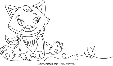 Outline sketch drawing of cute cat, cat silhouette logo, line art illustration of cute cat, animal vector