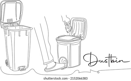 Outline sketch drawing of Dustbin container, Line art Illustration of vector silhouette of Dustbin container, Cleaning illustration