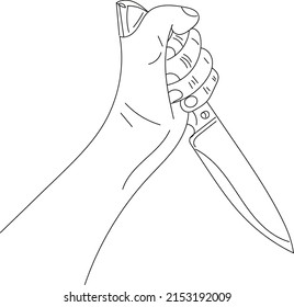 Outline sketch drawing hand holding Kitchen knife Knife silhouette logo  line art illustration hand holding knife