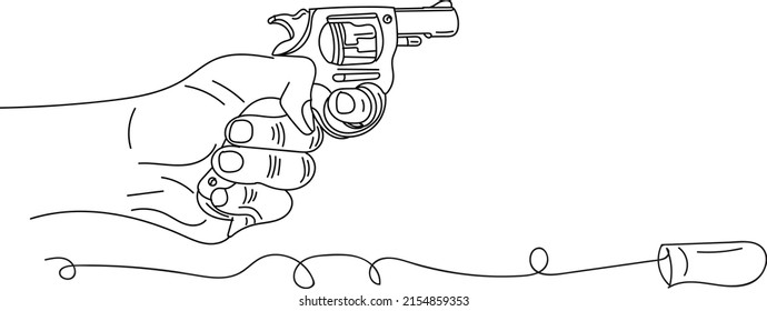 Outline Sketch Drawing Of Hand Holding Gun, Pistol Logo Vector Silhouette, Line Art Sketch Drawing Of Revolver
