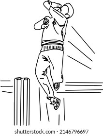 Outline Sketch Drawing Of Indian Legend Fast Bowling Action, Line Art Illustration Of Top Indian Pace Bowler, Cricket Vector Silhouette