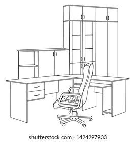 Outline sketch drawing of a interior space