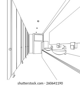 outline sketch drawing of a interior space