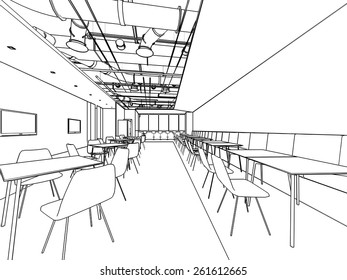 Outline Sketch Drawing Interior Space Stock Vector (Royalty Free ...