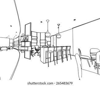 outline sketch drawing of a interior space 