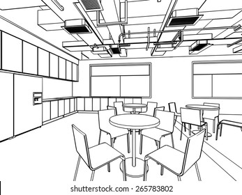 outline sketch drawing of a interior space vector 