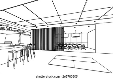 outline sketch drawing of a interior space vector 