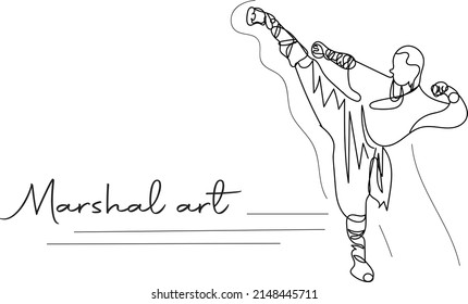 outline sketch drawing of martial arts karate player, line art vector illustration silhouette of kungfu player