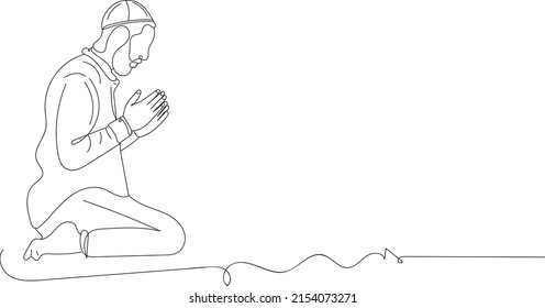 Outline sketch drawing of muslim man doing prayer, Islamic logo silhouette, line art sketch illustration of islamic man doing prayer