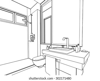 Outline Sketch Drawing Perspective Interior Space Stock Vector (Royalty ...