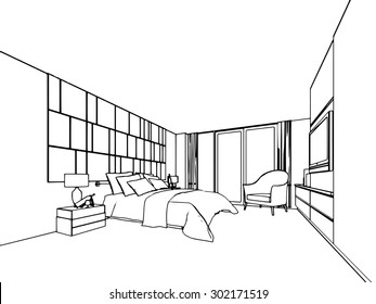 outline sketch drawing perspective of a interior space 