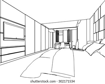 outline sketch drawing perspective of a interior space 