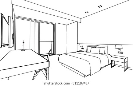 Outline Sketch Drawing Perspective Interior Space Stock Vector (Royalty ...