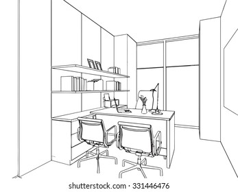 outline sketch drawing perspective of a interior space 