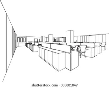 outline sketch drawing perspective of a interior space 